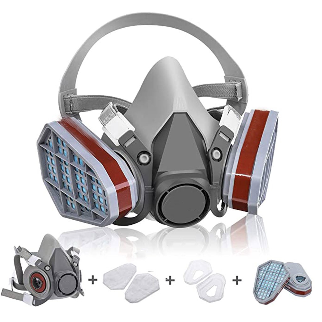 Respirator Half Face - 顔用防塵マスク工業用ハーフフルガスマスク有機蒸気塗料スプレーフィルター保護化学物質用ゴーグル付き