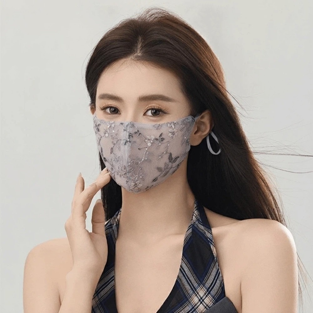 繊細な刺繍の花柄サマーレースマスク、薄くて通気性のある日焼け - Respirator Half Face のレビューと価格